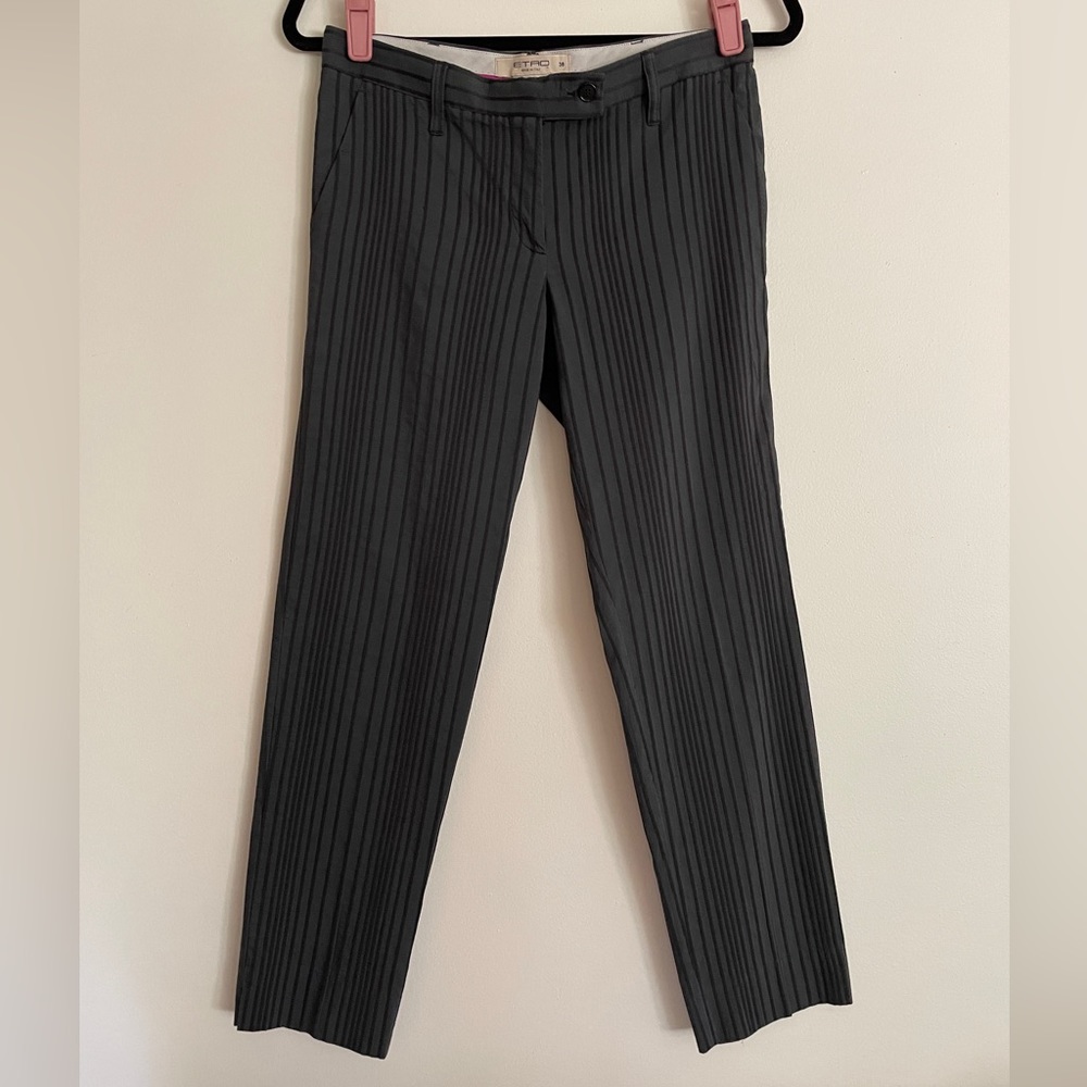 Etro Made in Italy Grey Black Pinstripe Low Rise Straight Leg Pants Size 38 US 2